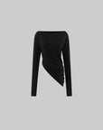 0122stepll Asymmetric Draped Off-Shoulder Long Sleeve Top