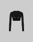IAMXIAA Sheer V-Neck Cropped Knit Cardigan