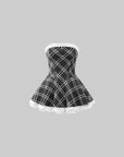 Rase le sol Strapless Sculpted Dress with Check Pattern and Tiered Lace - PINKPARKS