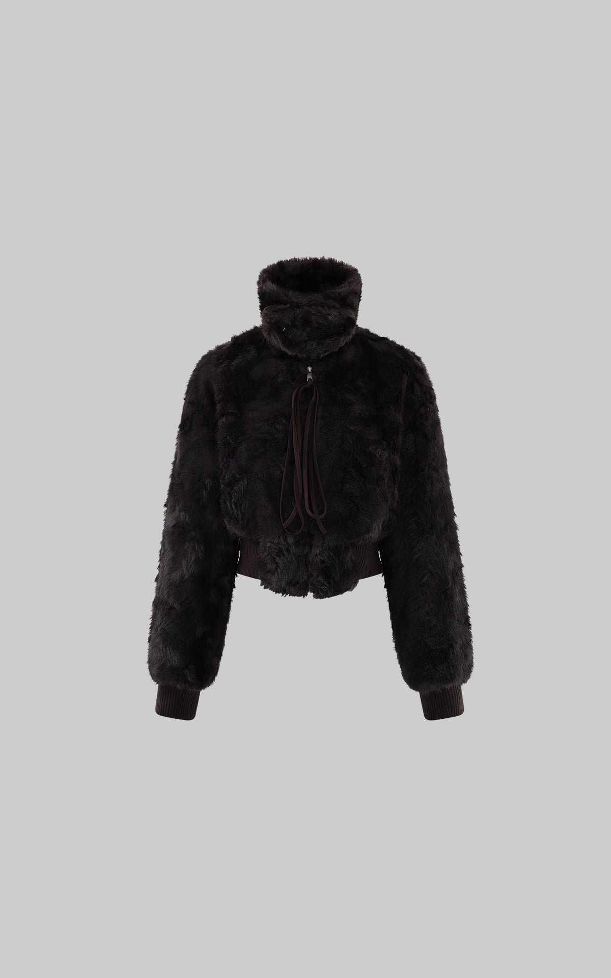 WARDEN EDGE High-Collar Cropped Faux Fur Bomber Jacket