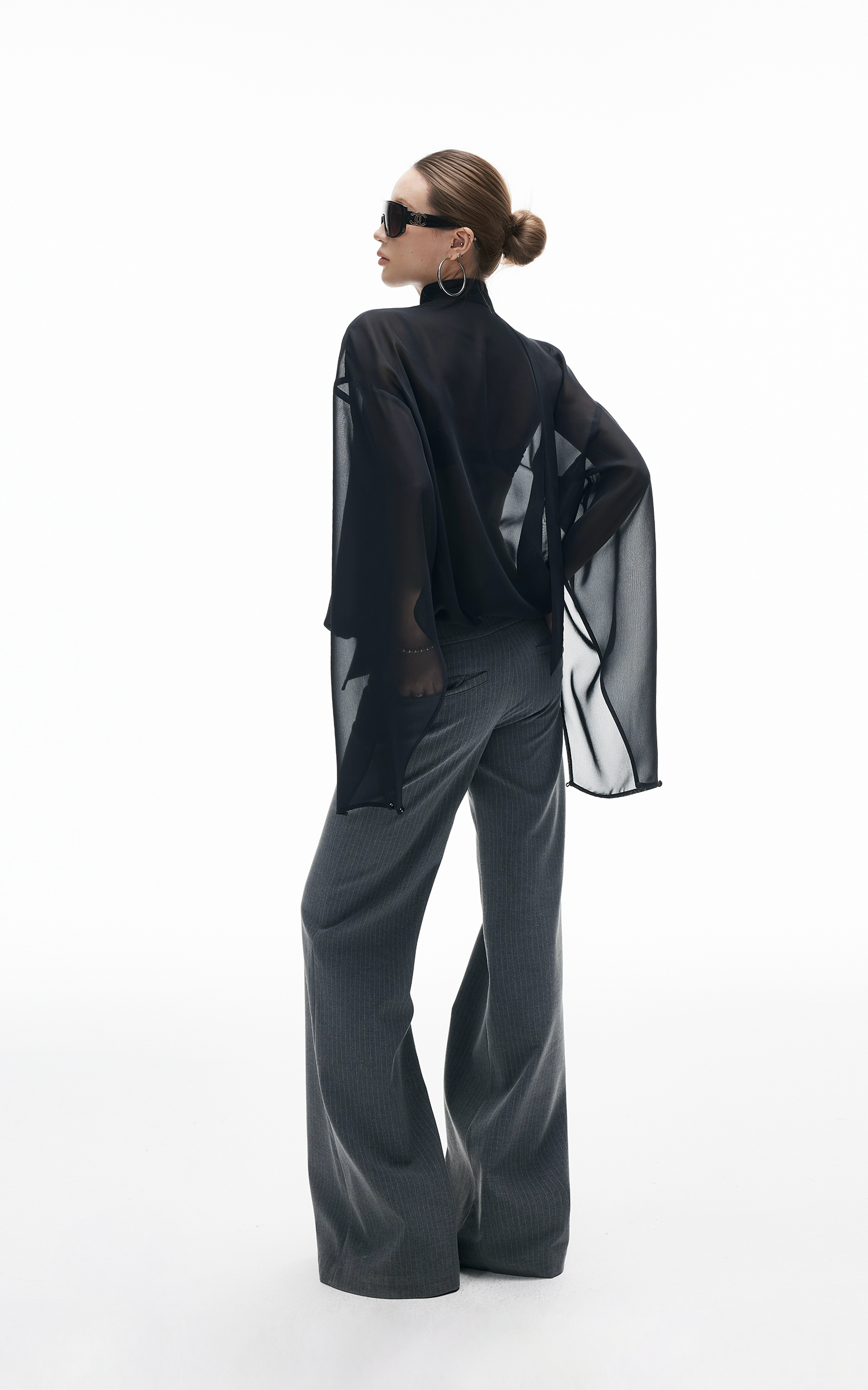 IAMXIAA Sheer Flowing Chiffon Top with Scarf Detail