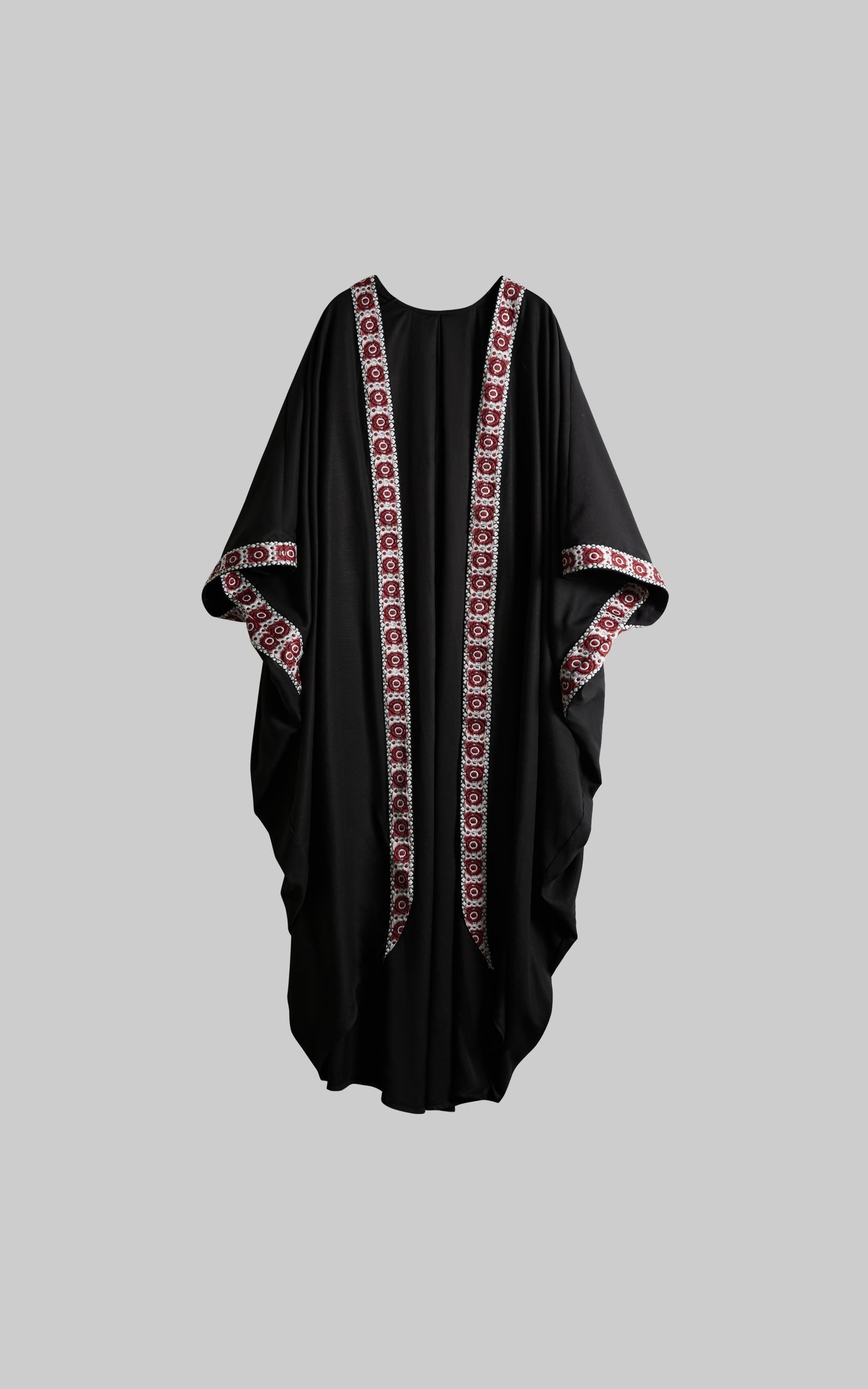 DOINDULGE Embroidered Long Kimono Coat with Flowing Silhouette and Contrast Details