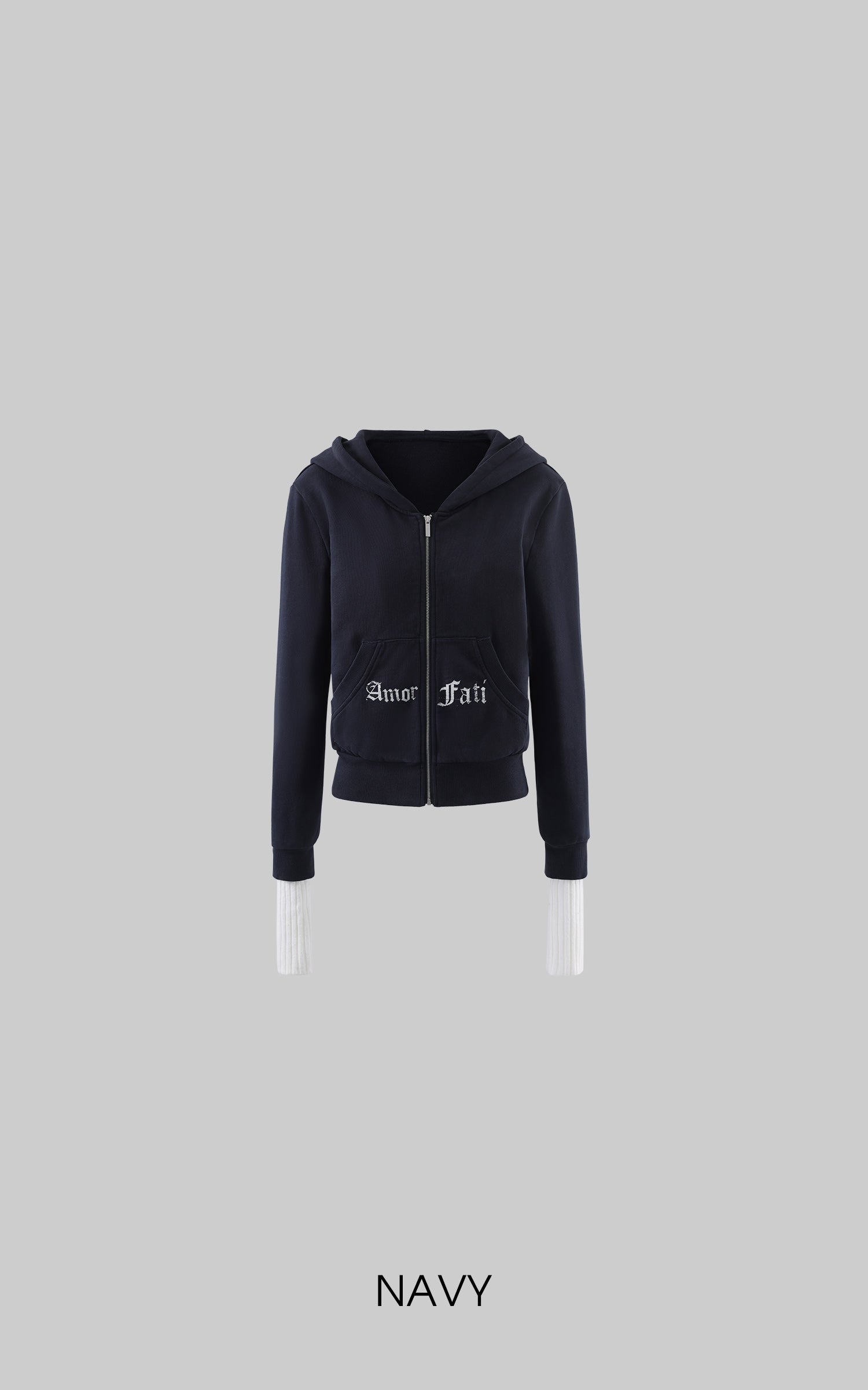 Rase le sol Sweat à capuche zippé à manches superposées Amor Fati