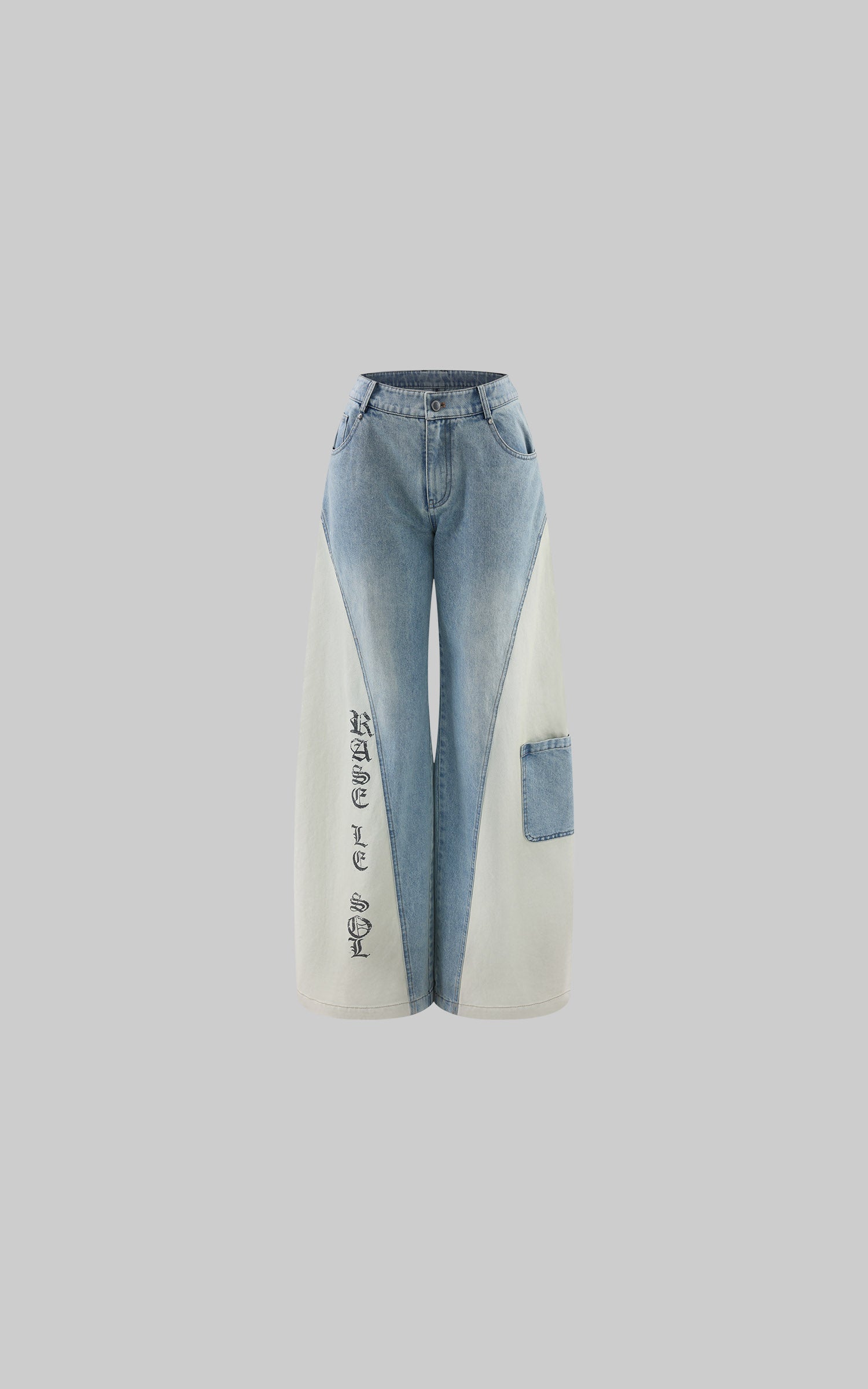 Rase le sol Color-Block Patchwork Wide-Leg Denim Pants