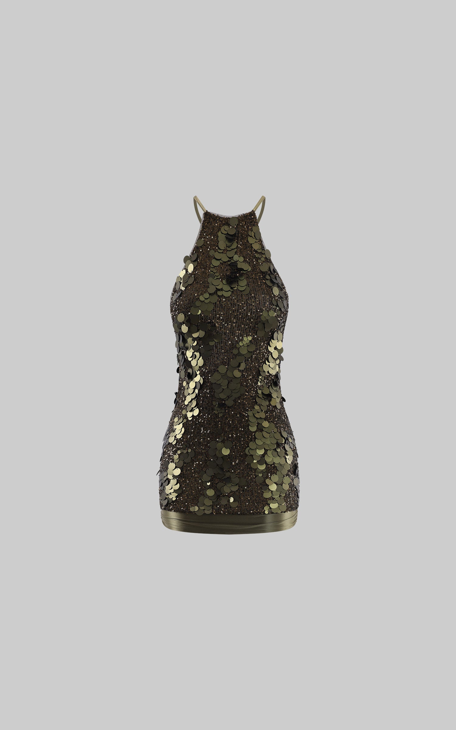 ROVENTE Open-Back Sequin Halter Mini Dress