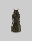 ROVENTE Open-Back Sequin Halter Mini Dress