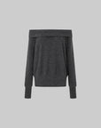 IAMXIAA Off-Shoulder Knit Sweater Charcoal Grey Pullover