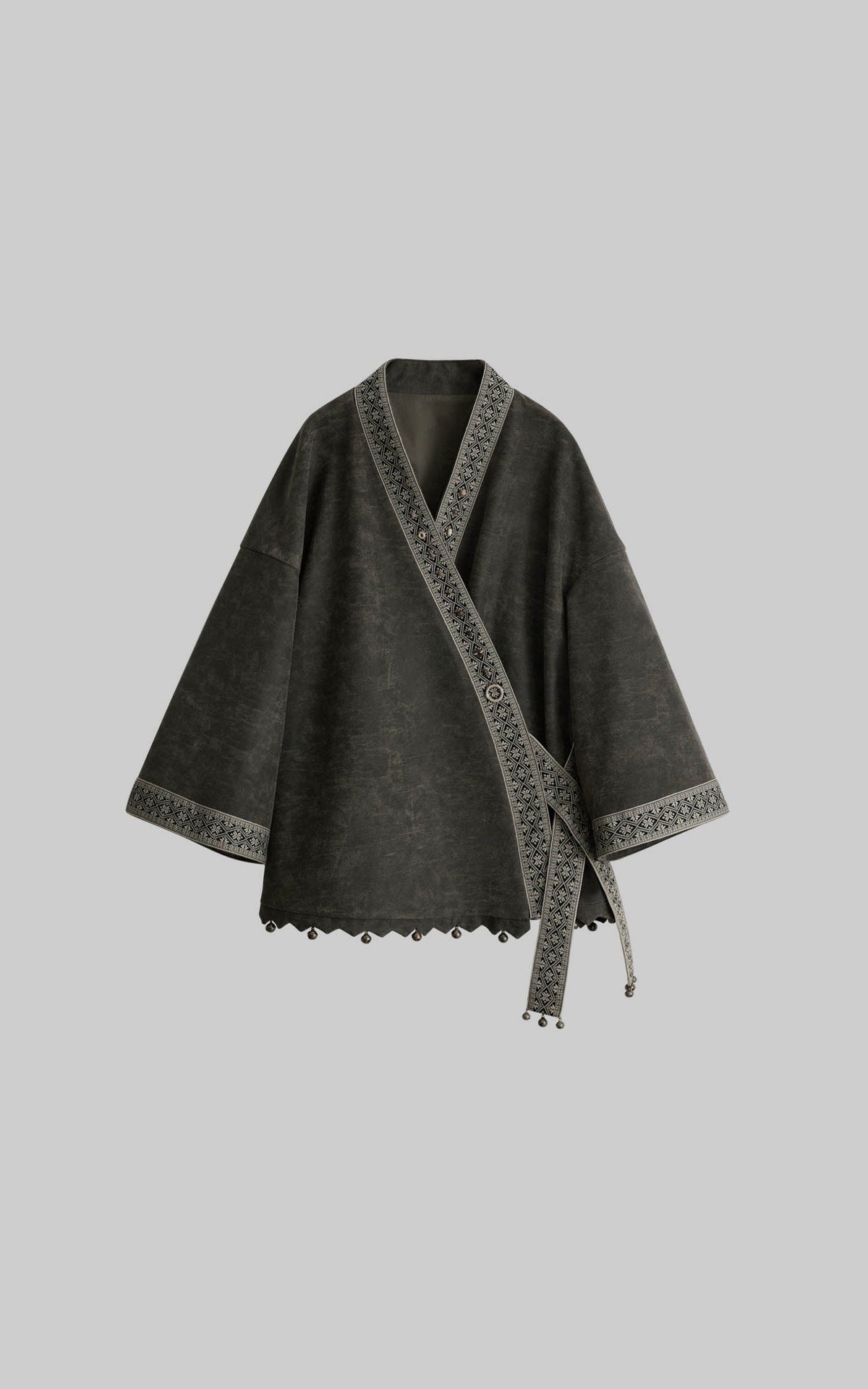 DOINDULGE Jacquard Trim Wrap Jacket