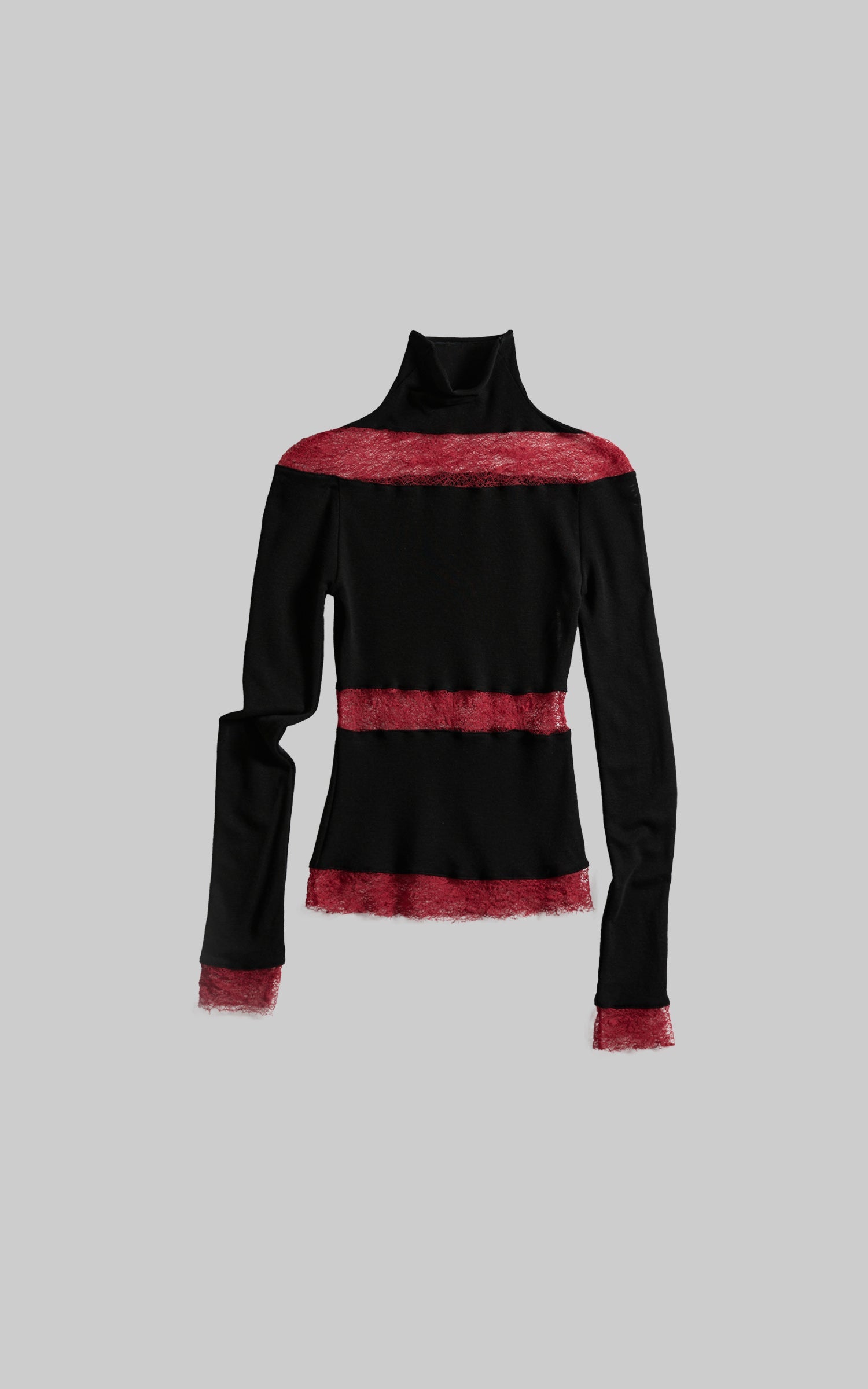 DOINDULGE Sheer Lace Paneled Long Sleeve Top