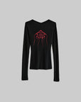 DOINDULGE Embroidered Eye Graphic Ribbed Long Sleeve T-Shirt