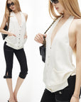 IAMXIAA Deep Halter Open-Back Button Knit Tank Top