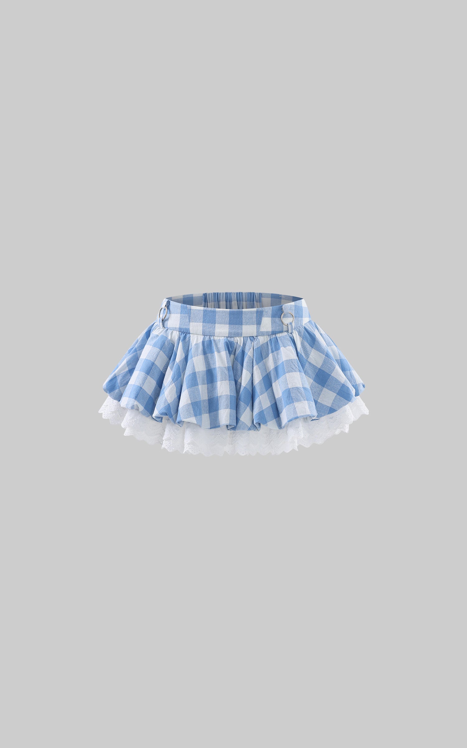 WARDEN EDGE Gingham Lace-Layered Bubble Mini Skirt