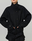 0122stepll Sculpted High Collar Belted Jacket