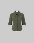 IAMXIAA Chemise ajustée utilitaire à boutons olive