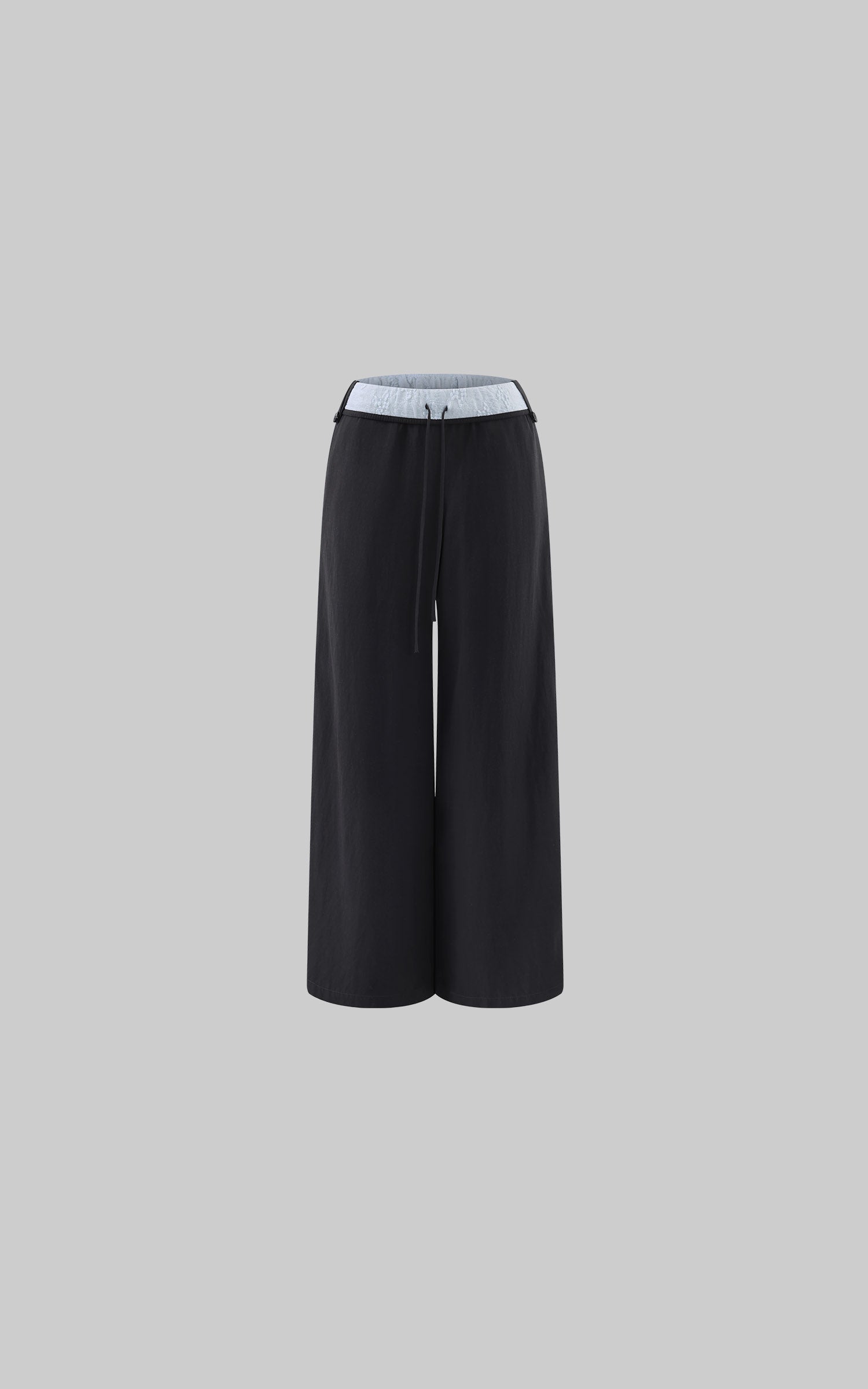 Hydrae Contrast Foldover Waist Drawstring Low Rise Wide Leg Pants