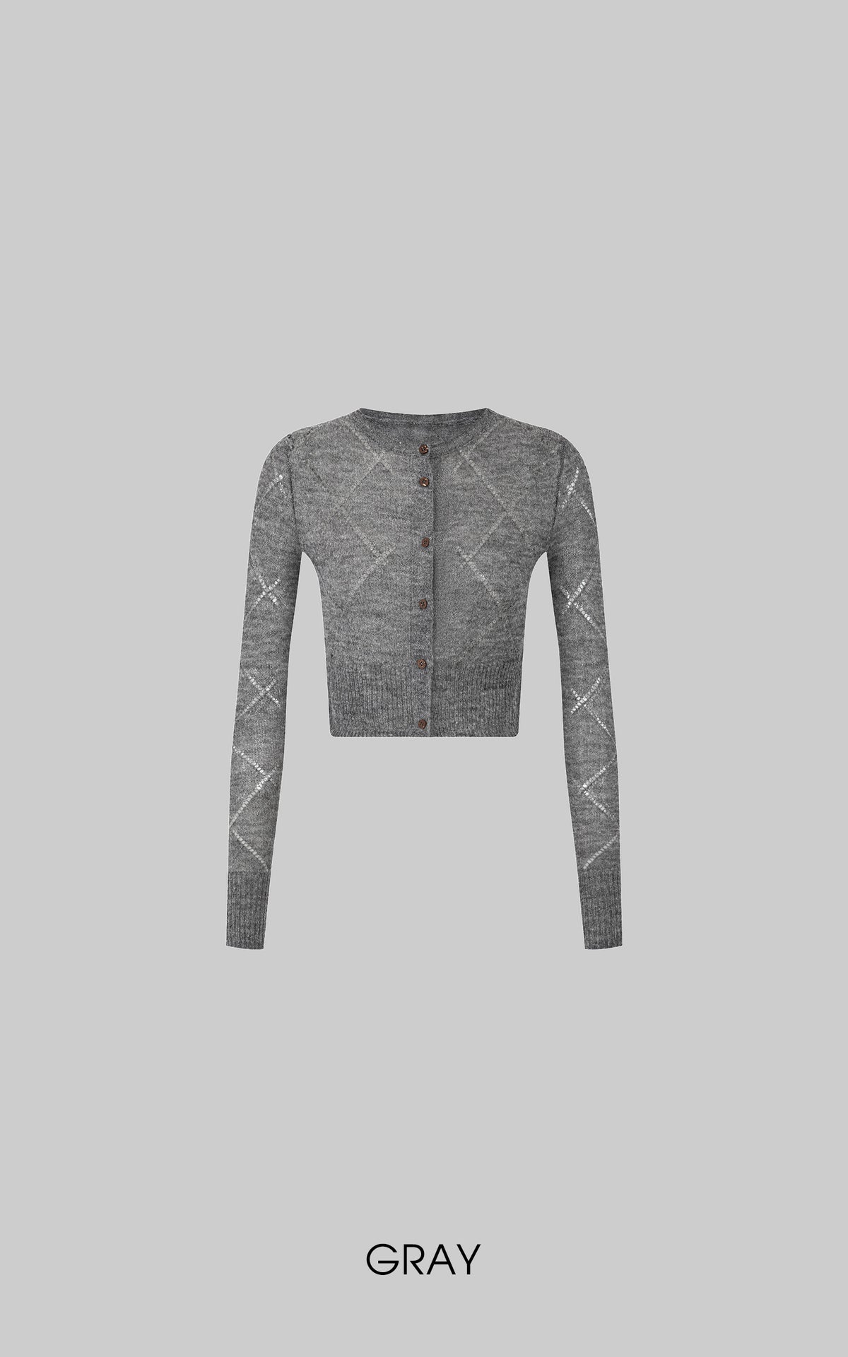 IAMXIAA Sheer Argyle Fuzzy Knit Cardigan