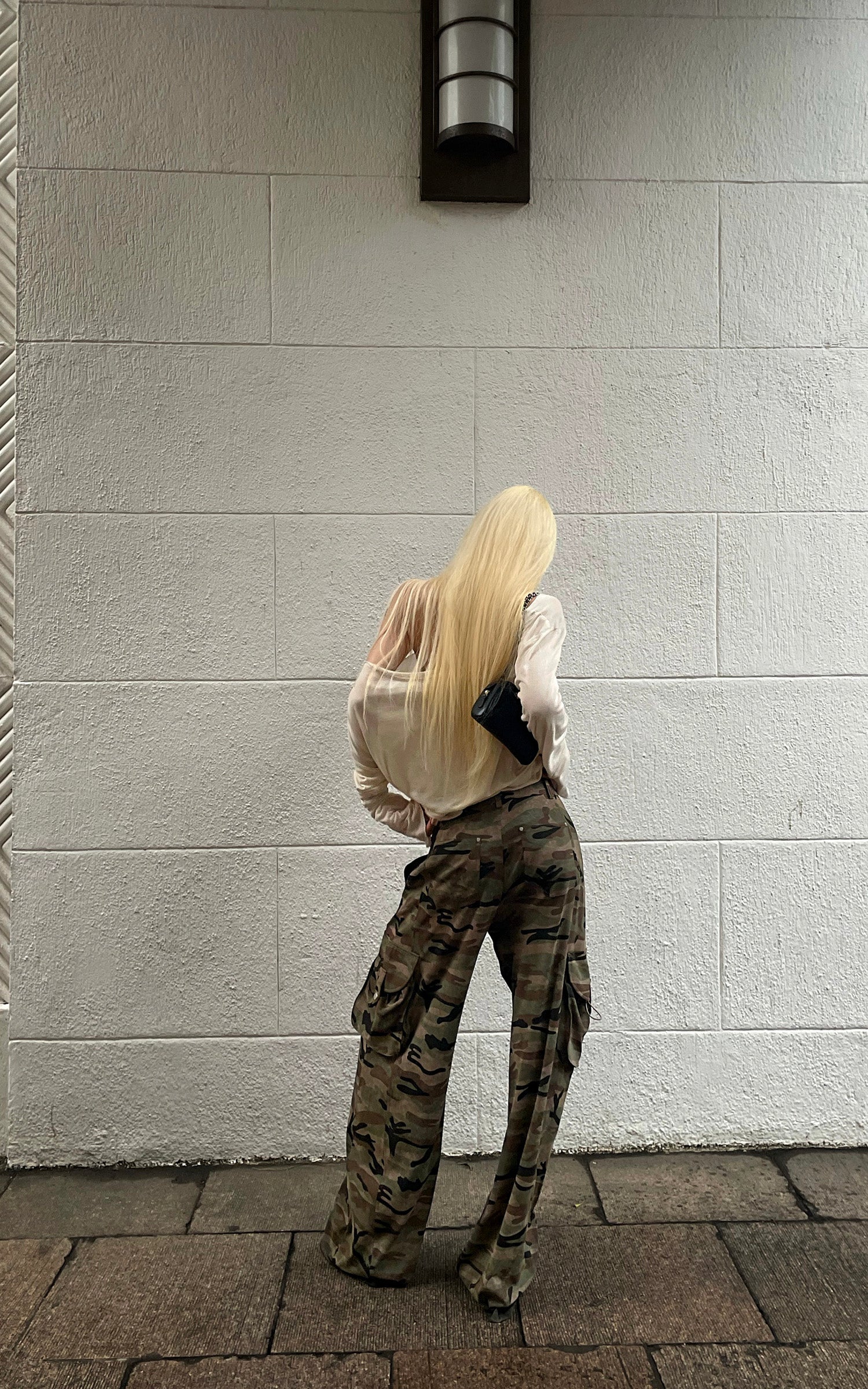 Rase le sol Gathered Cargo Pocket Camouflage Wide-Leg Pants