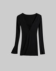DOINDULGE Deep V Lace Detail Long Sleeve T-Shirt