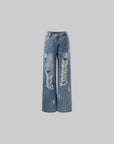 Rase le sol Distressed Wide-Leg Washed Denim Jeans - PINKPARKS