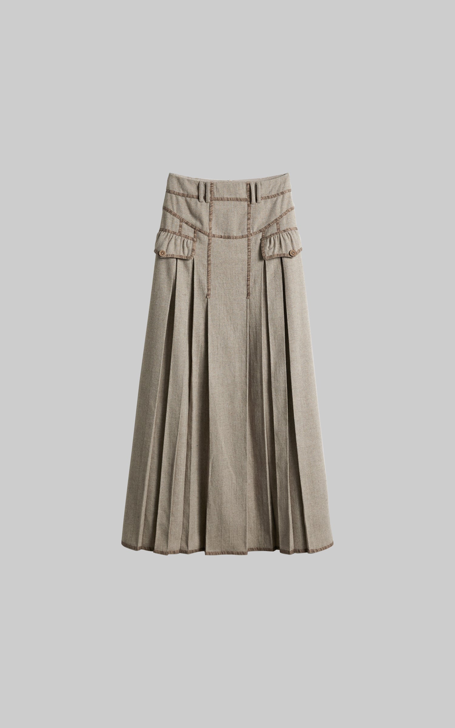 DOINDULGE Herringbone Pleated Maxi Skirt