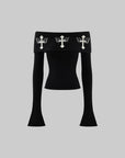 Rase le sol Black Knit Set with Cross Butterfly Motif