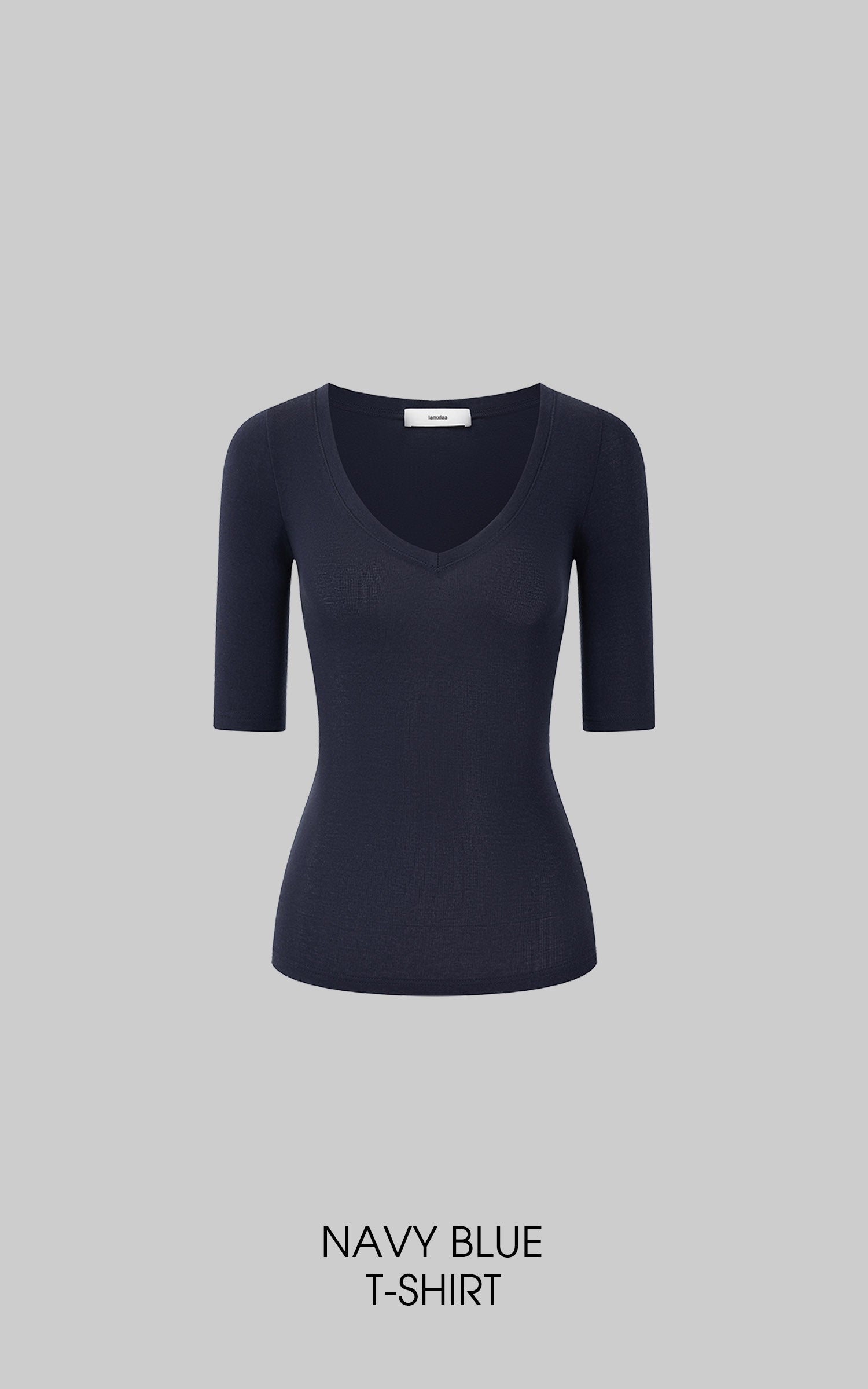 IAMXIAA Classic Wool Stretch V-Neck Slim Fit Half Sleeve Top