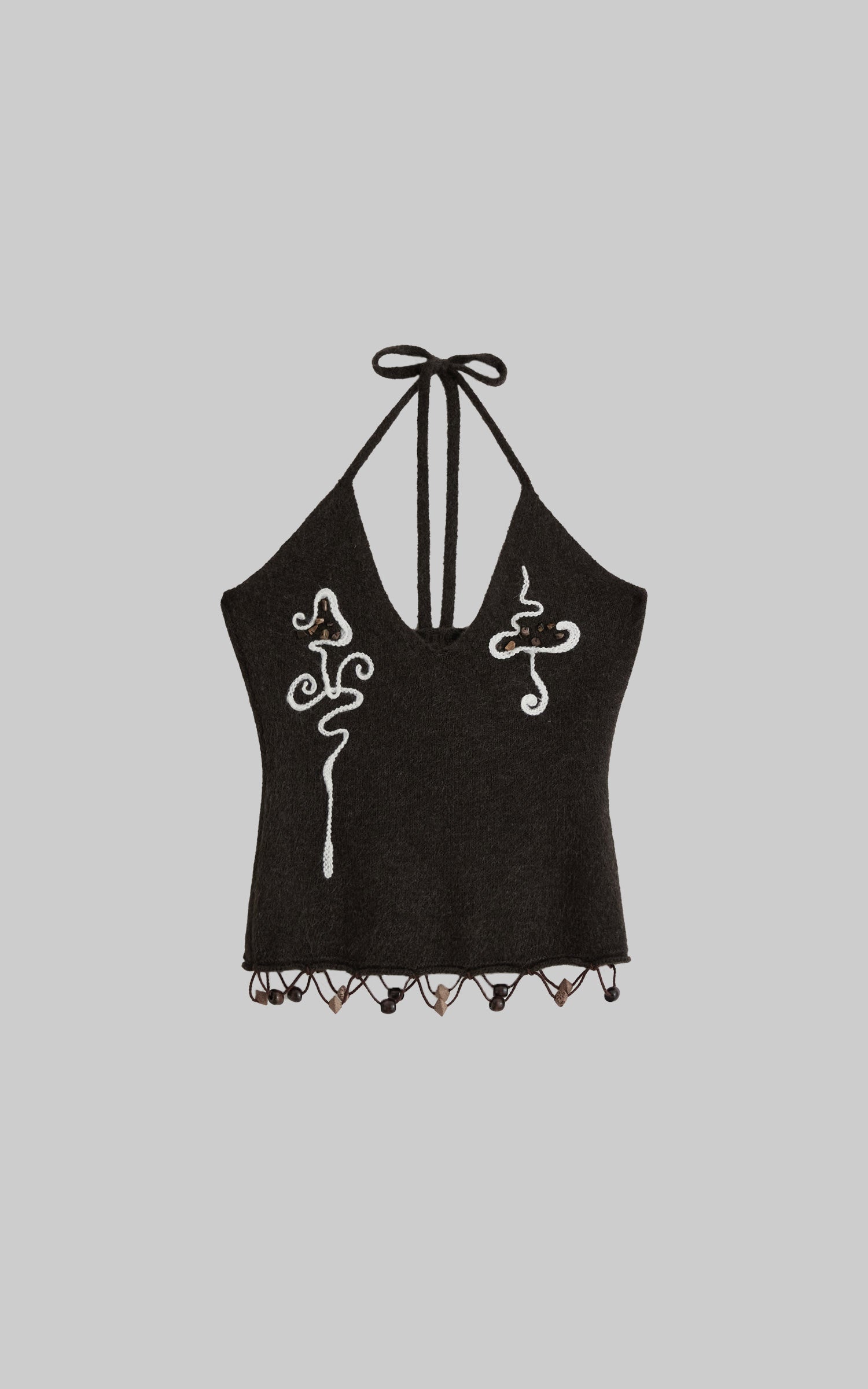 DOINDULGE V-Neck Halter Embroidered Knit Top