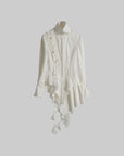 DOINDULGE Asymmetric Ruched High-Neck Shirt with Sculptural Draped Panels