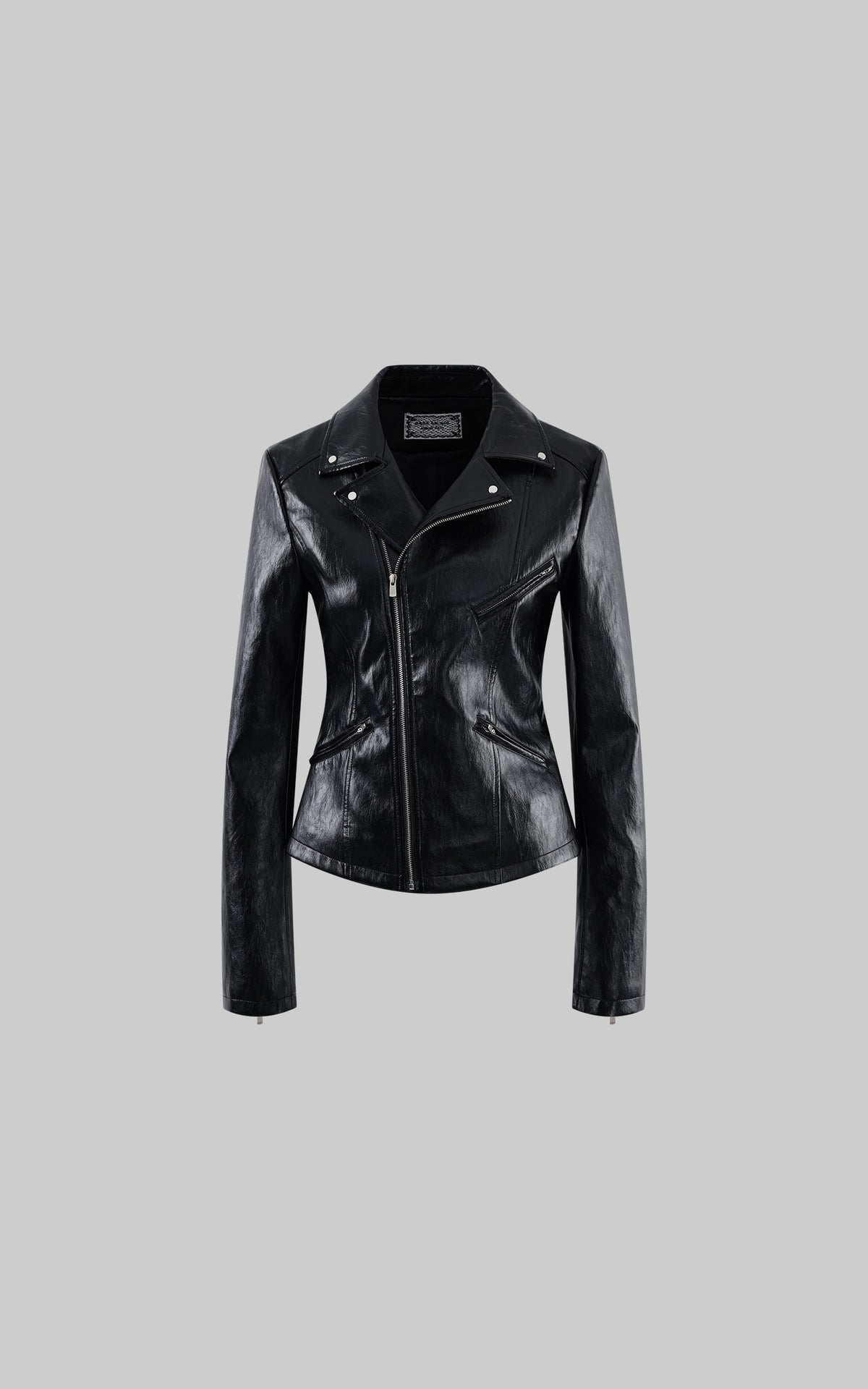 Rase le sol Sculpted-Waist Leather-Look Biker Jacket