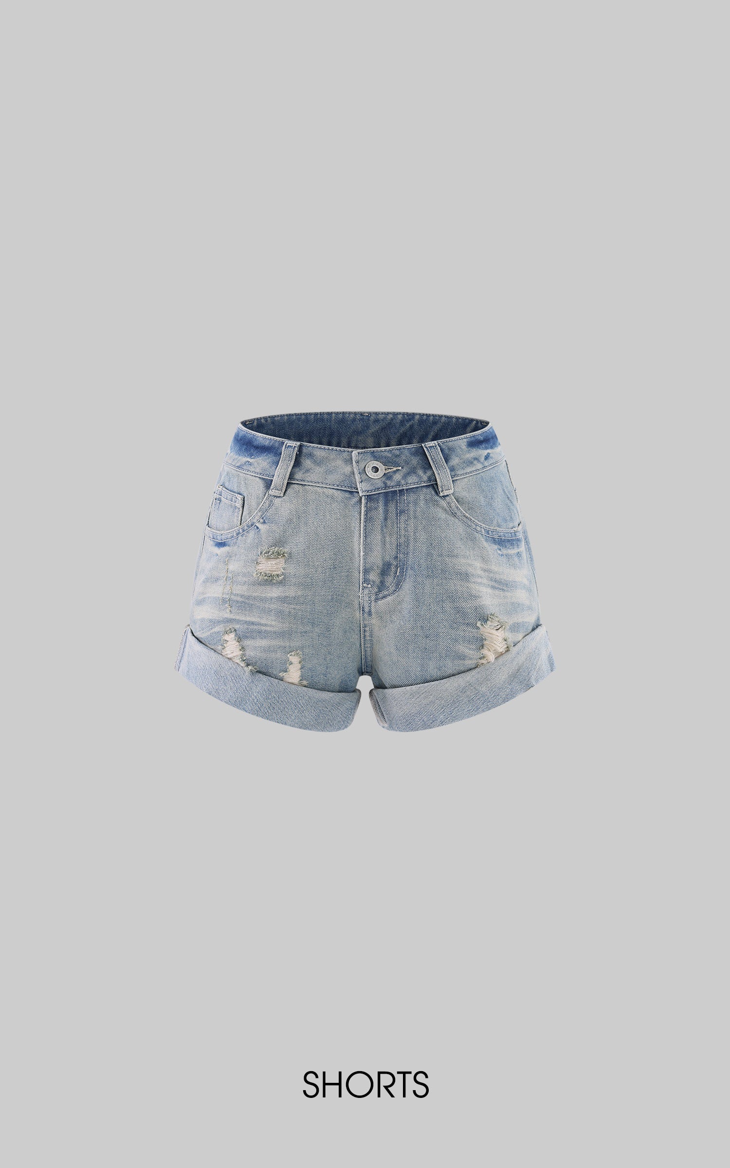 WARDEN EDGE Lace Ribbed Tank Top & Distressed Denim Shorts Set