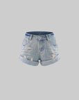 WARDEN EDGE Lace Ribbed Tank Top & Distressed Denim Shorts Set