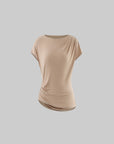 ROVENTE Draped Open-Back Short Sleeve Slim Fit Top