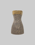 Rase le sol Gold Velvet Strapless Mini Dress in Metallic Leopard Jacquard - PINKPARKS