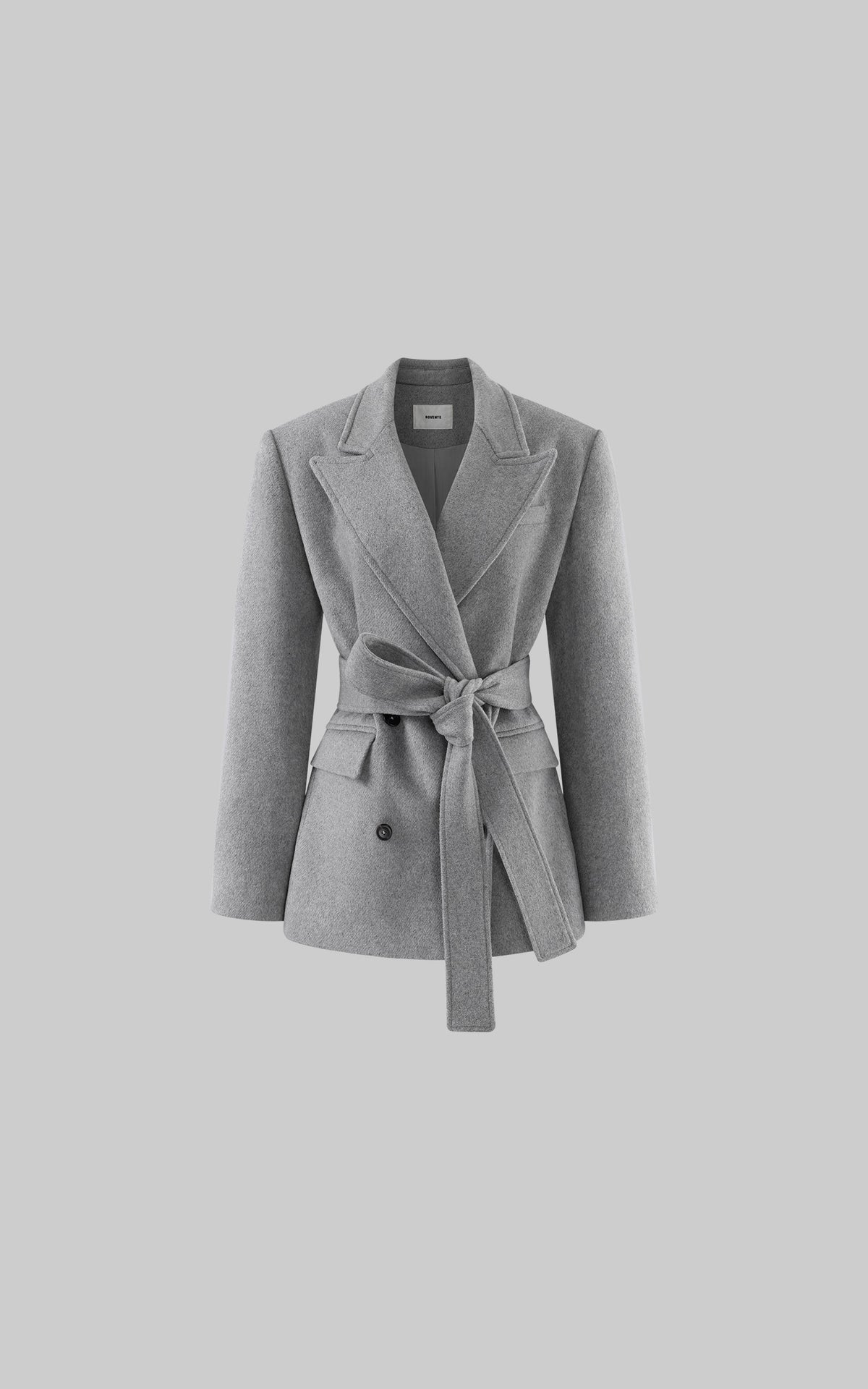 ROVENTE Double-Breasted Belted Blazer with Sculpted Shoulders &amp; Peak Lapels