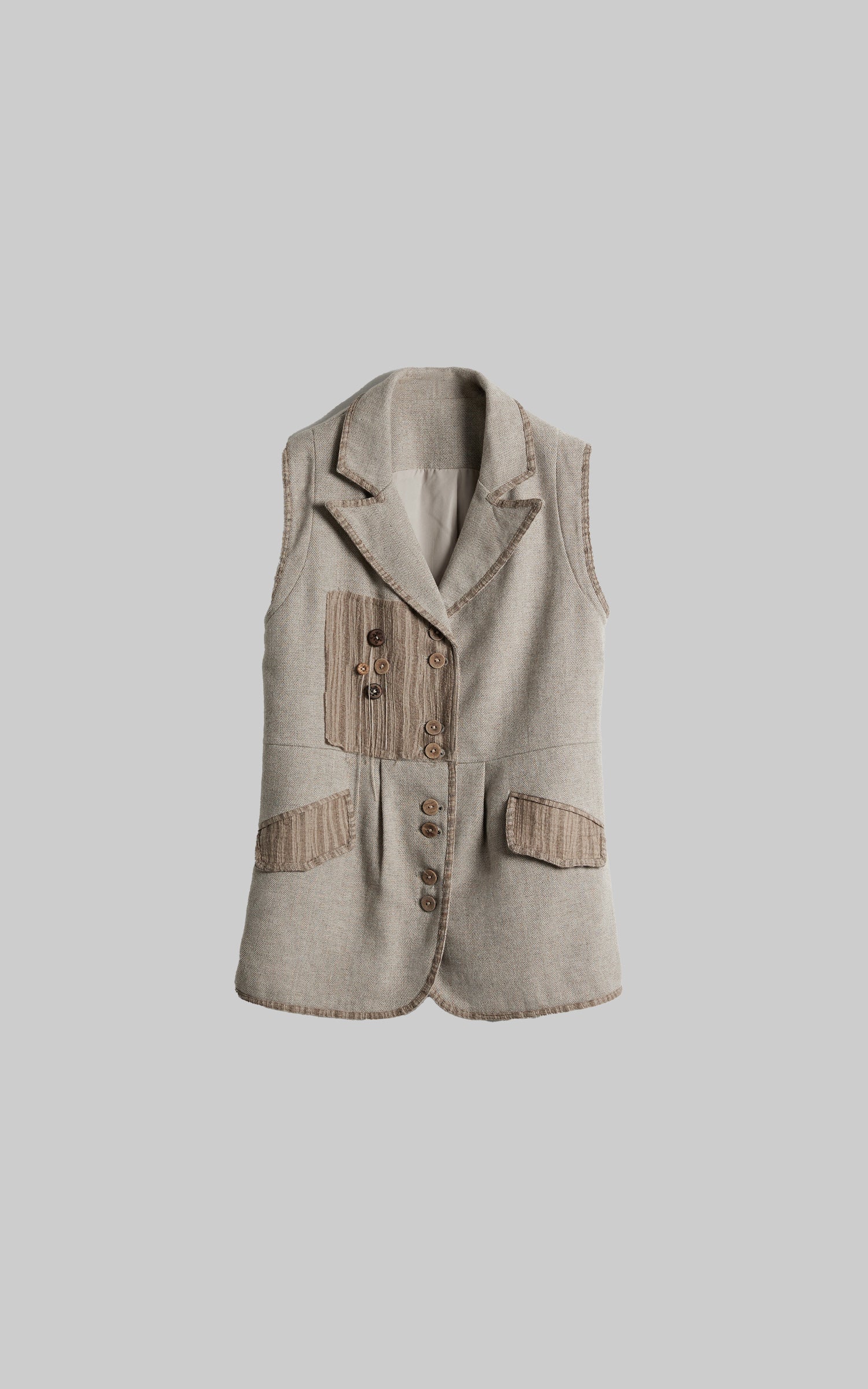 DOINDULGE Wool Patchwork Vest with Textured Panels