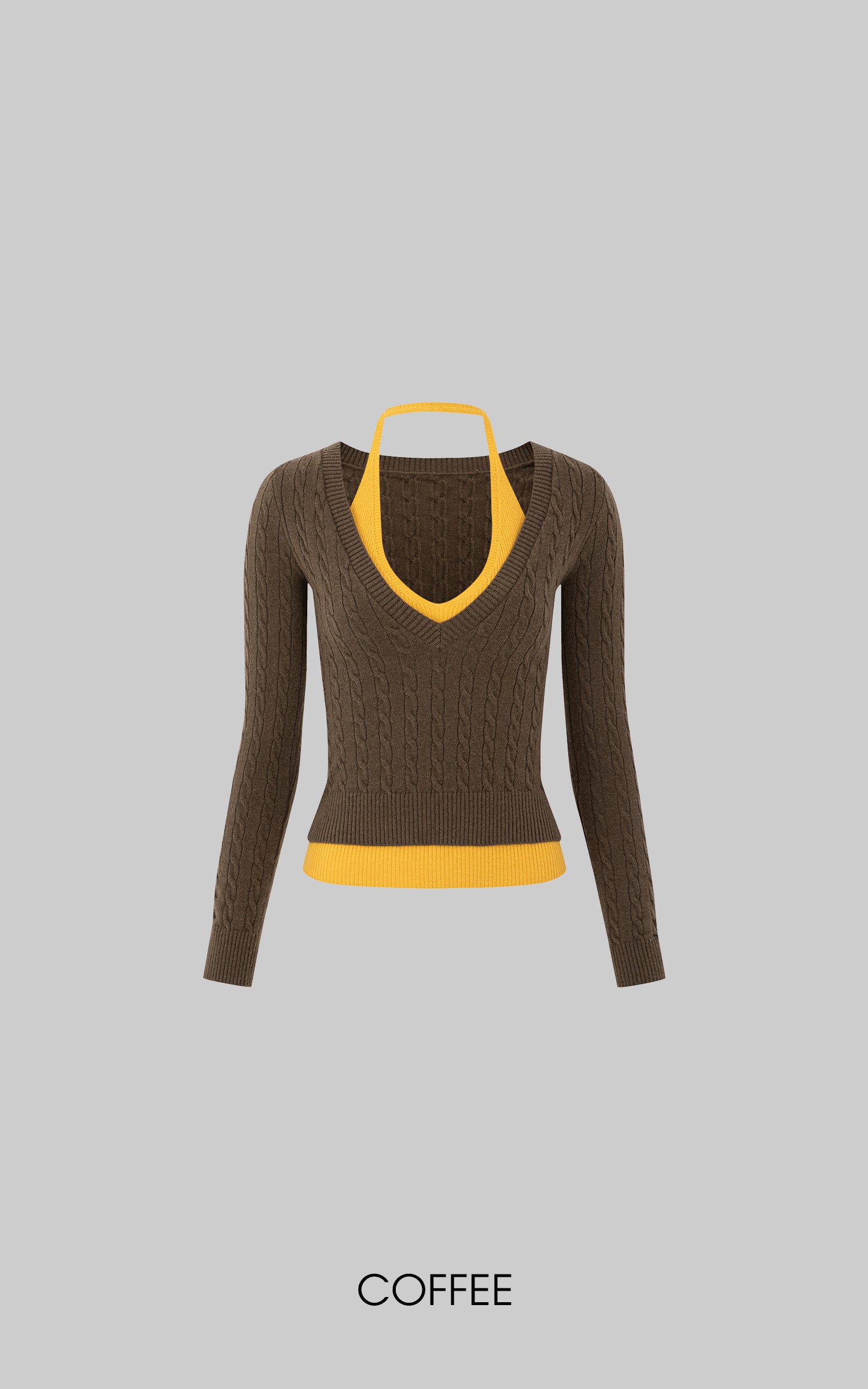 IAMXIAA Pull en maille ajusté à col en V superposé et dos nu