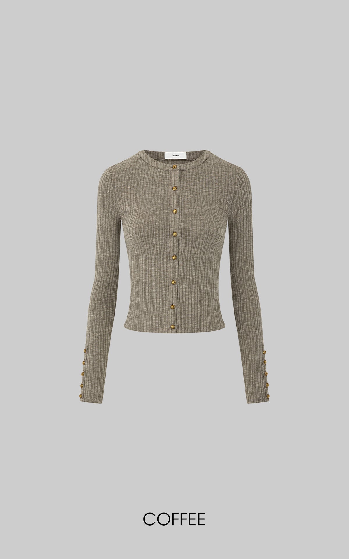 IAMXIAA Sculpted Ribbed Long Sleeve Top with Vintage Metal Button Detailing