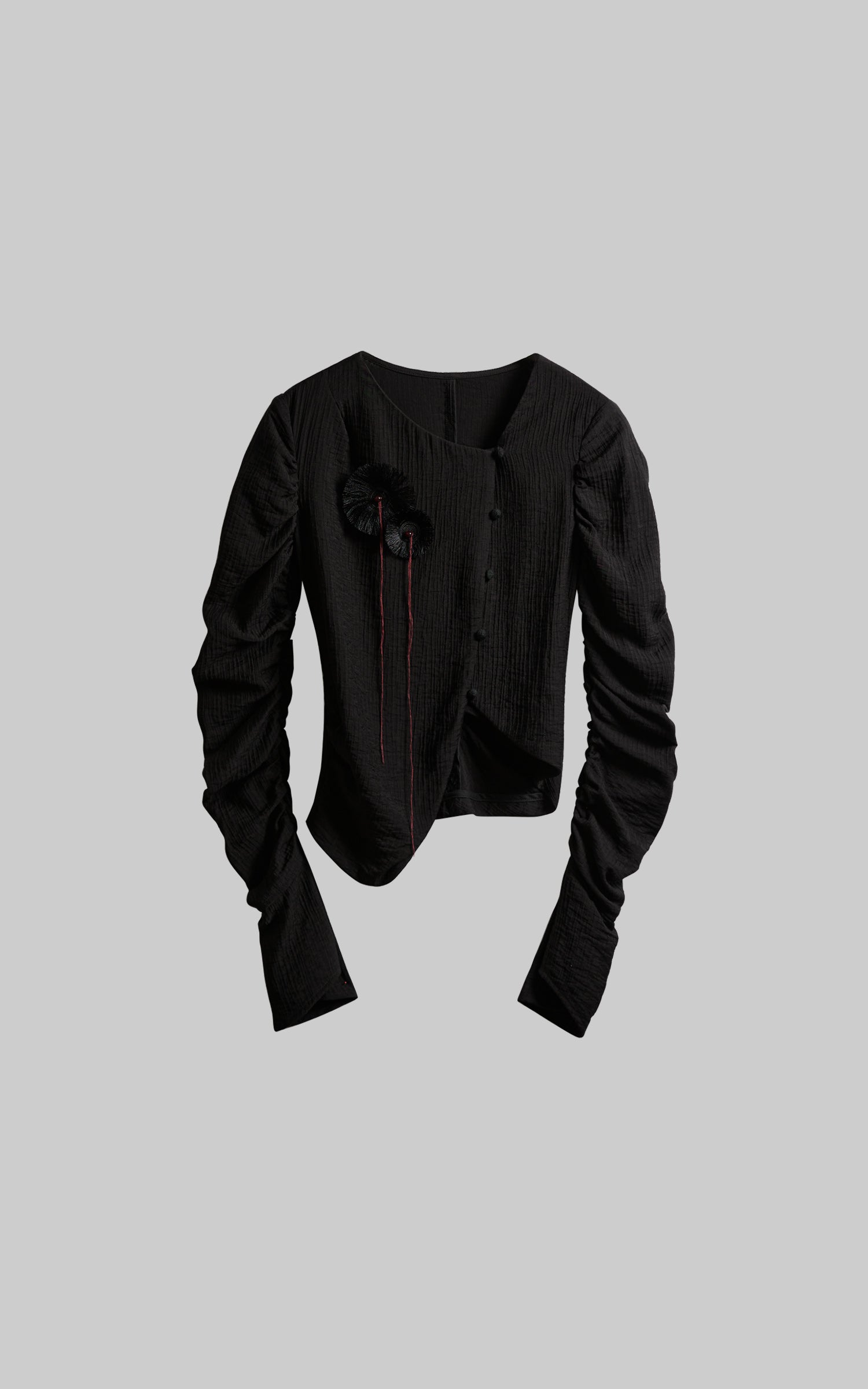 DOINDULGE Textured Long Sleeve Shirt with Draped Details