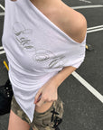 0122stepll Little Devil Asymmetric One Shoulder Ruched Top
