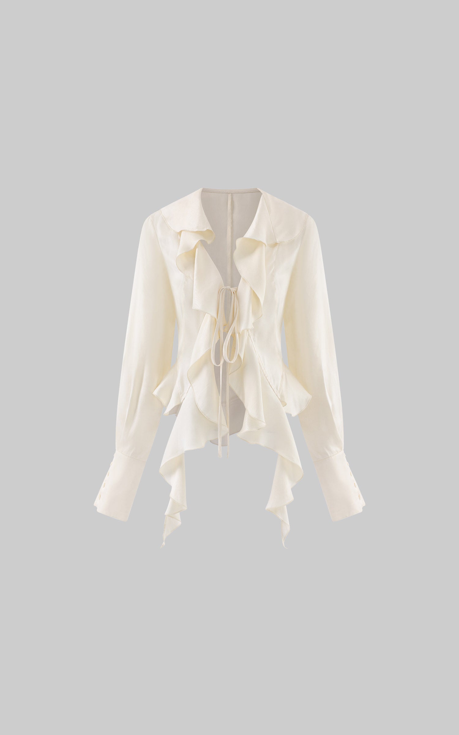 Rase le sol Ivory Ruffled Tie-Front Asymmetric Blouse