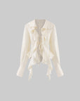 Rase le sol Ivory Ruffled Tie-Front Asymmetric Blouse