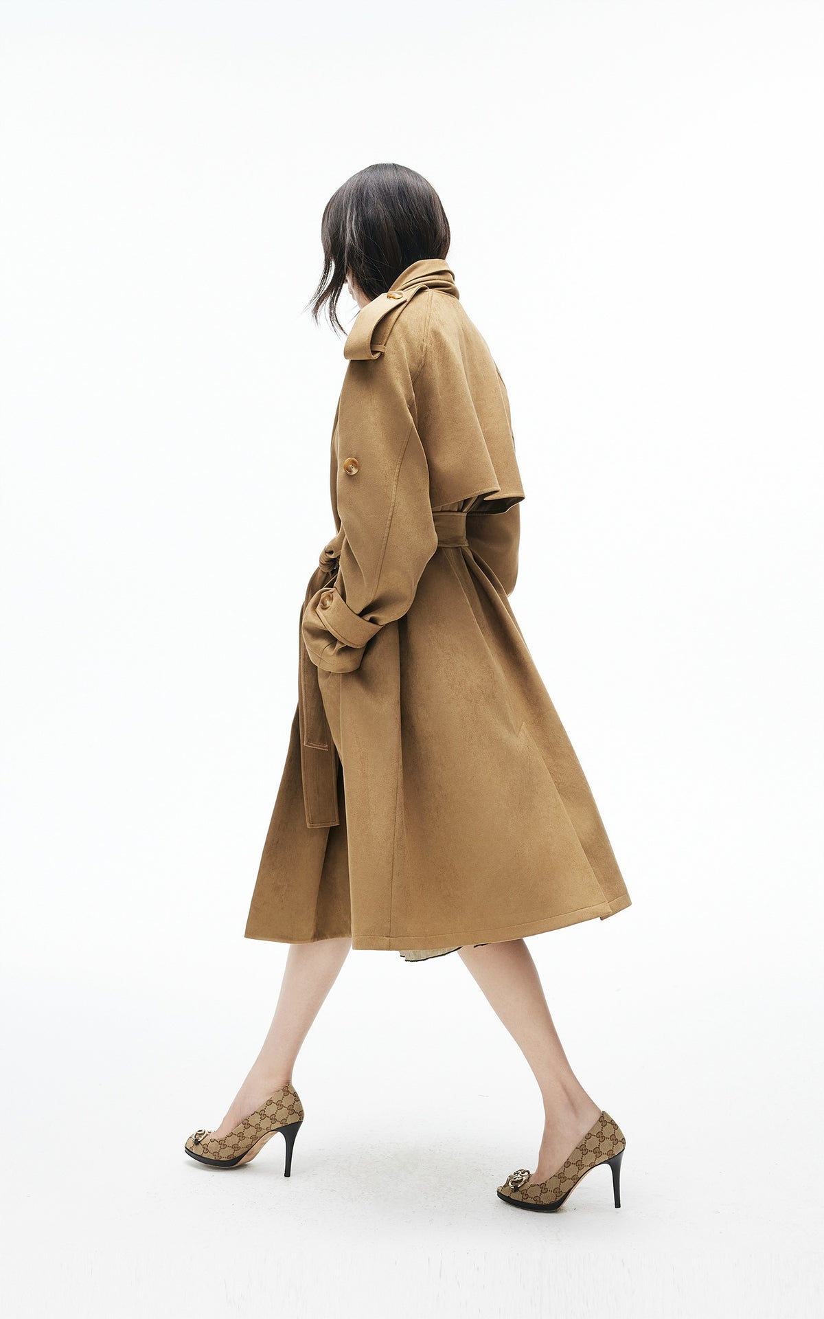 IAMXIAA Manteau trench en suédine drapé avec ceinture