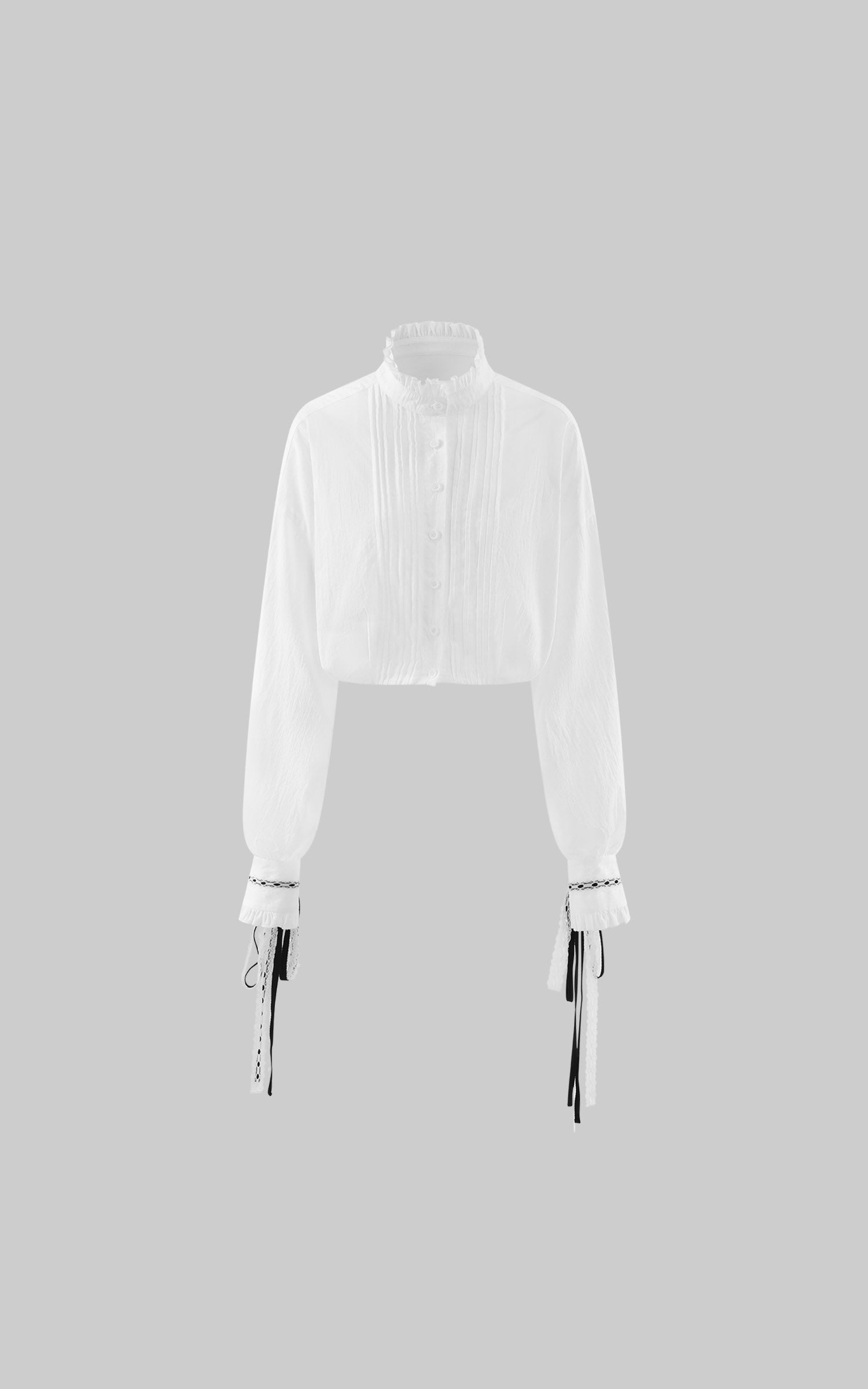 WARDEN EDGE Victorian Ruffle Collar Cropped Blouse with Lace Sleeve Details