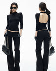 IAMXIAA Open-Back Mock Neck Long Sleeve Top