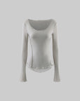 WARDEN EDGE Raw Seam Wool Layered Scoop Neck Long Sleeve Top