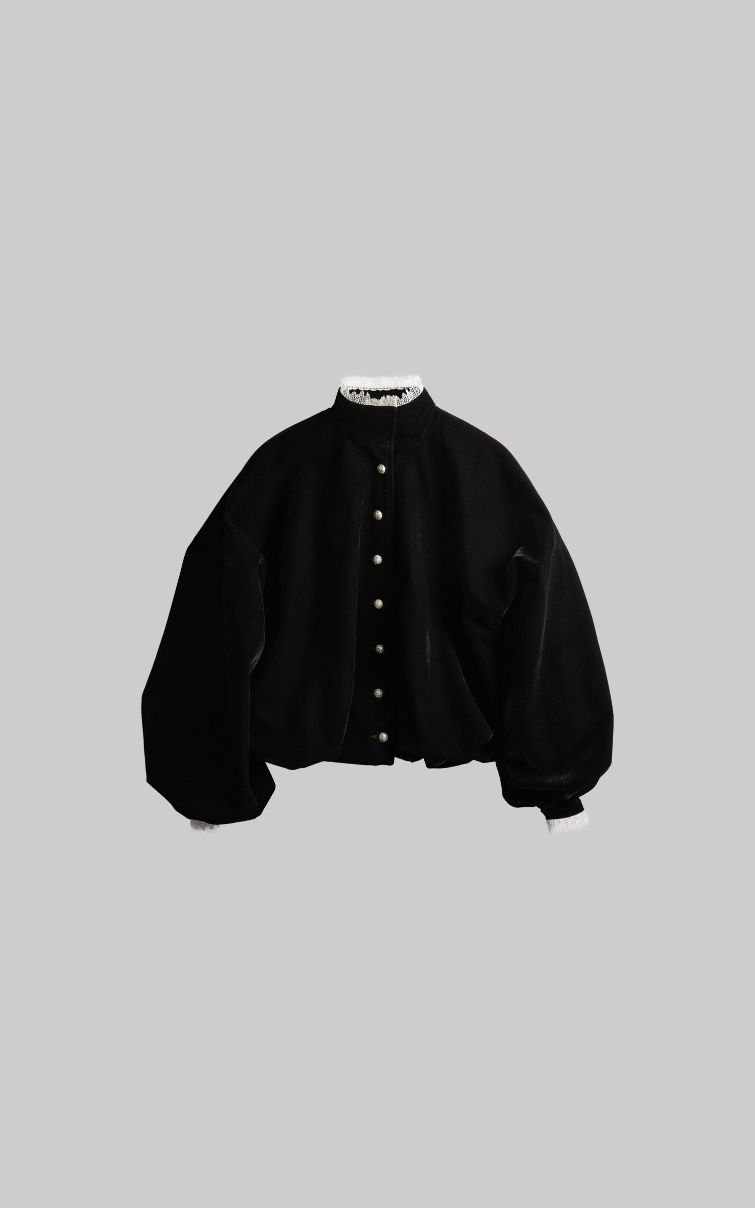 DOINDULGE Velvet Sculpted Jacket with Lace Collar &amp; Antique Buttons