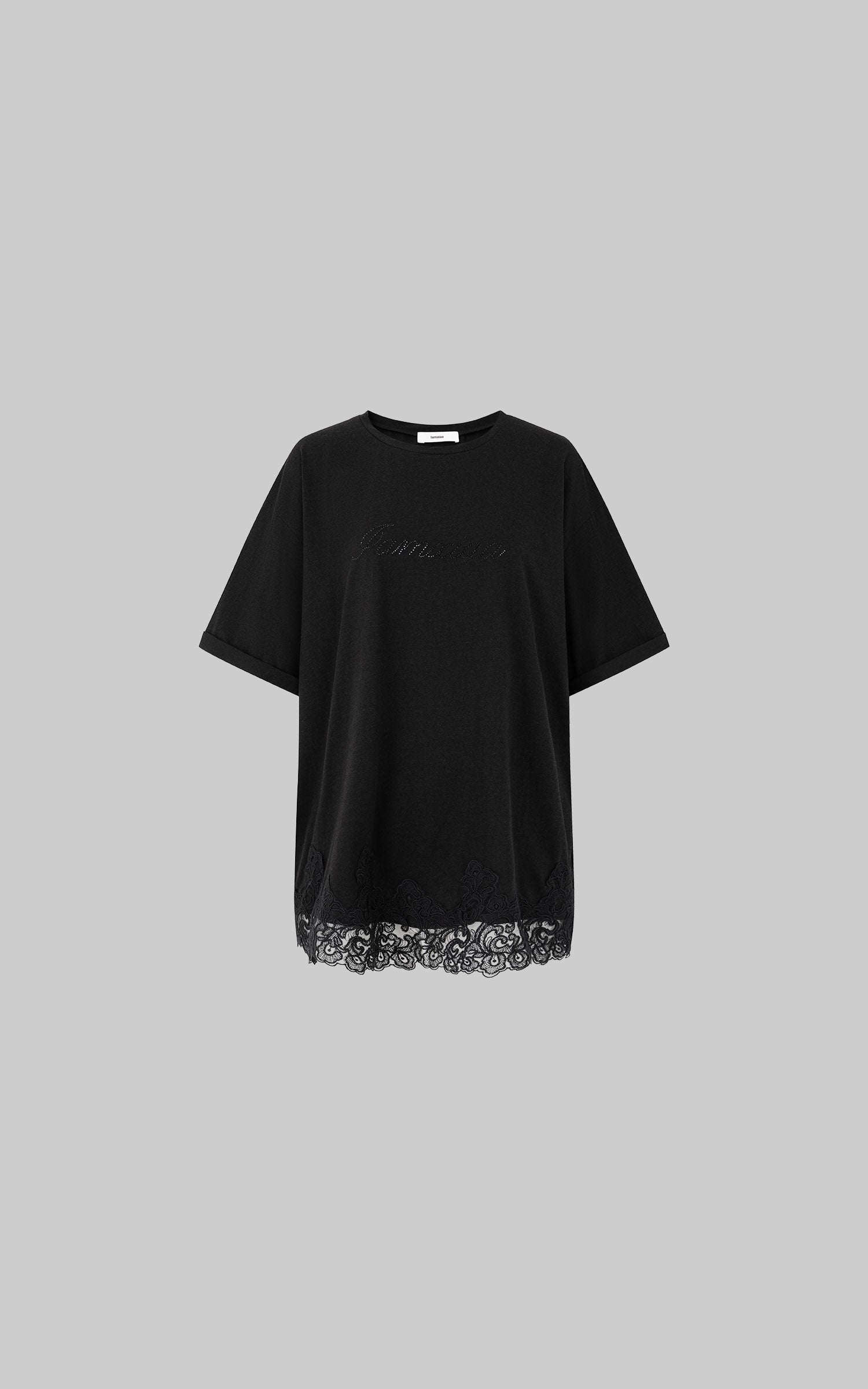 IAMXIAA Rhinestone Logo Lace Hem Oversized T-Shirt