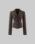 WARDEN EDGE Sculpted-Waist Check Blazer with Structured Shoulders