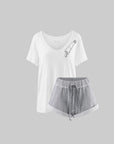 Rase le sol セーフティピン グラフィック リラックス Tシャツ & Terry ショートパンツ セット