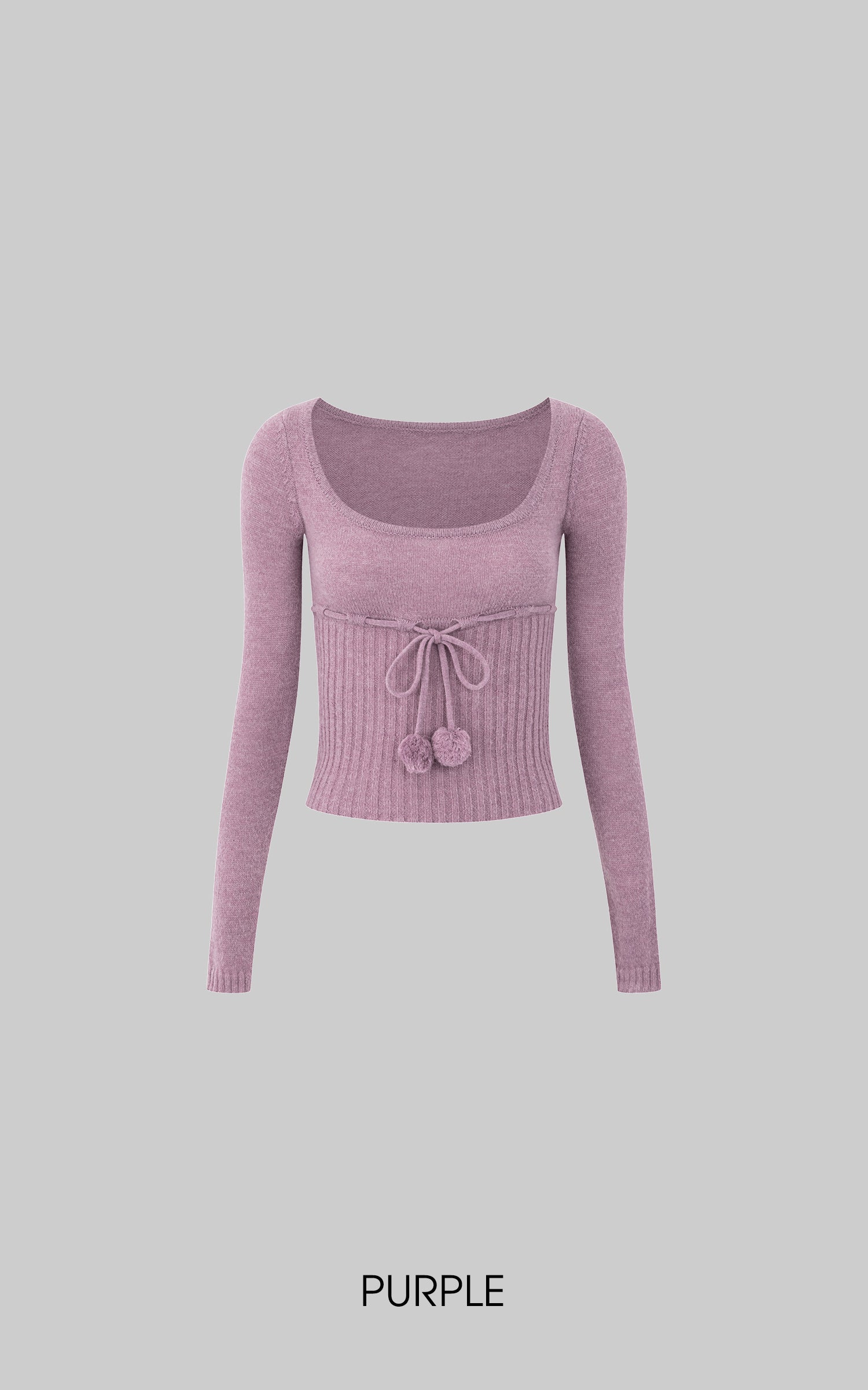 IAMXIAA Drawstring Ribbed Knit Long Sleeve Top